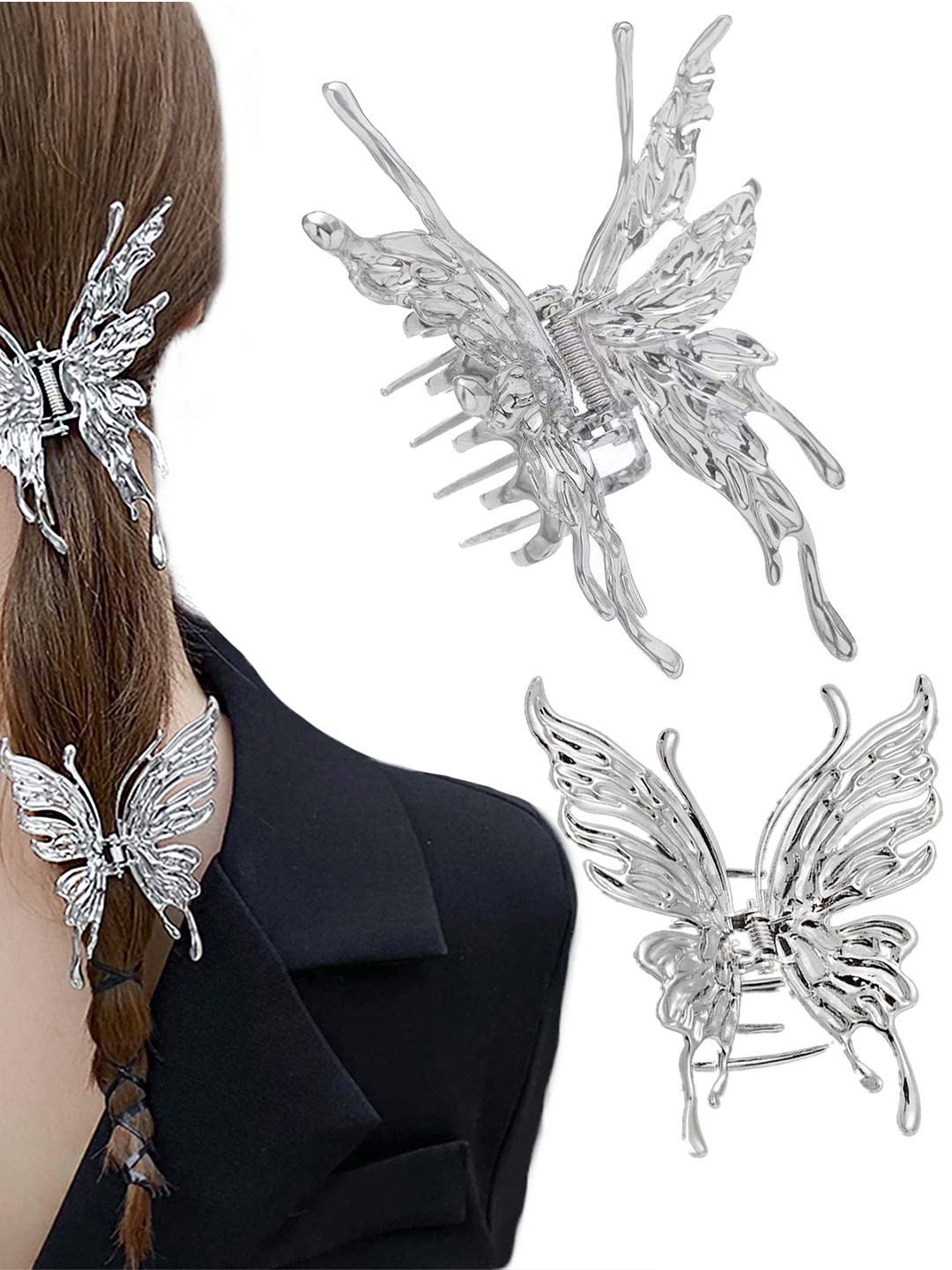

FIMBUL Women Set of 2 Metal Butterfly Claw Clip, Silver