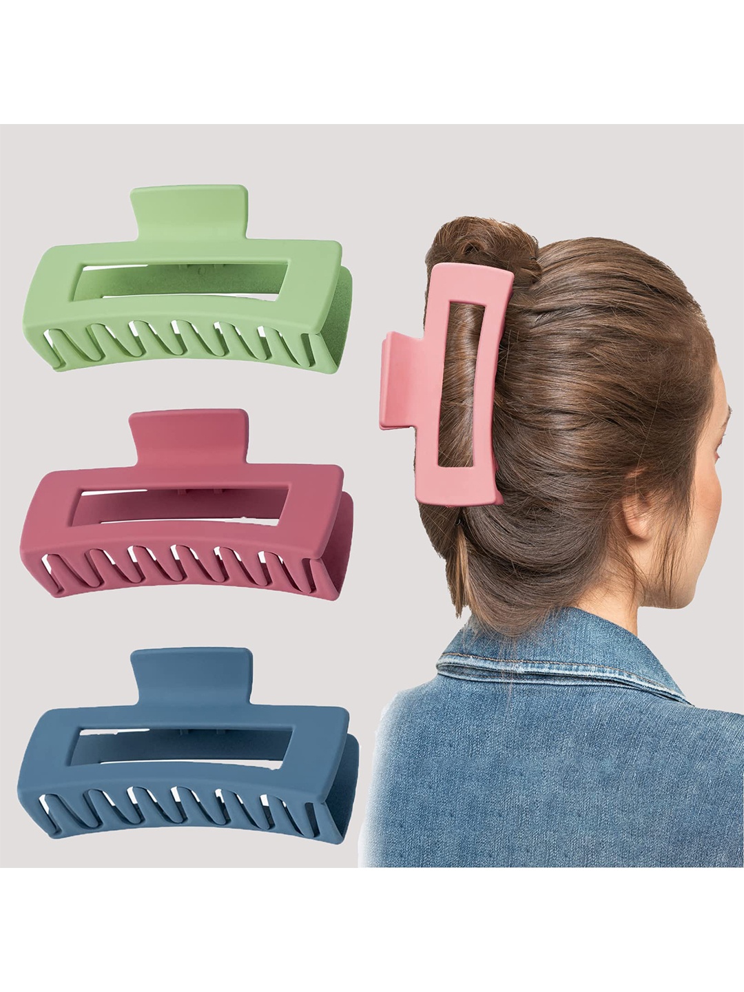 

FIMBUL Women Set of 3 Square Claw Clip, Green