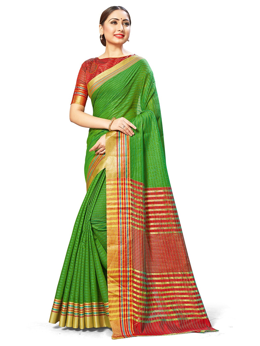 

Leeza Store Woven Design Zari Silk Blend Banarasi Saree, Green