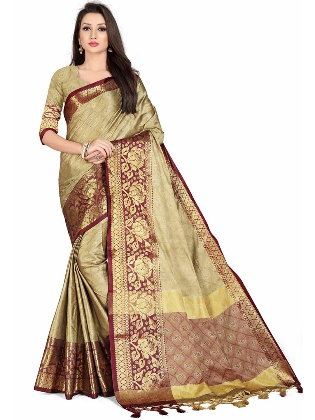 

Leeza Store Woven Design Zari Banarasi Saree, Beige