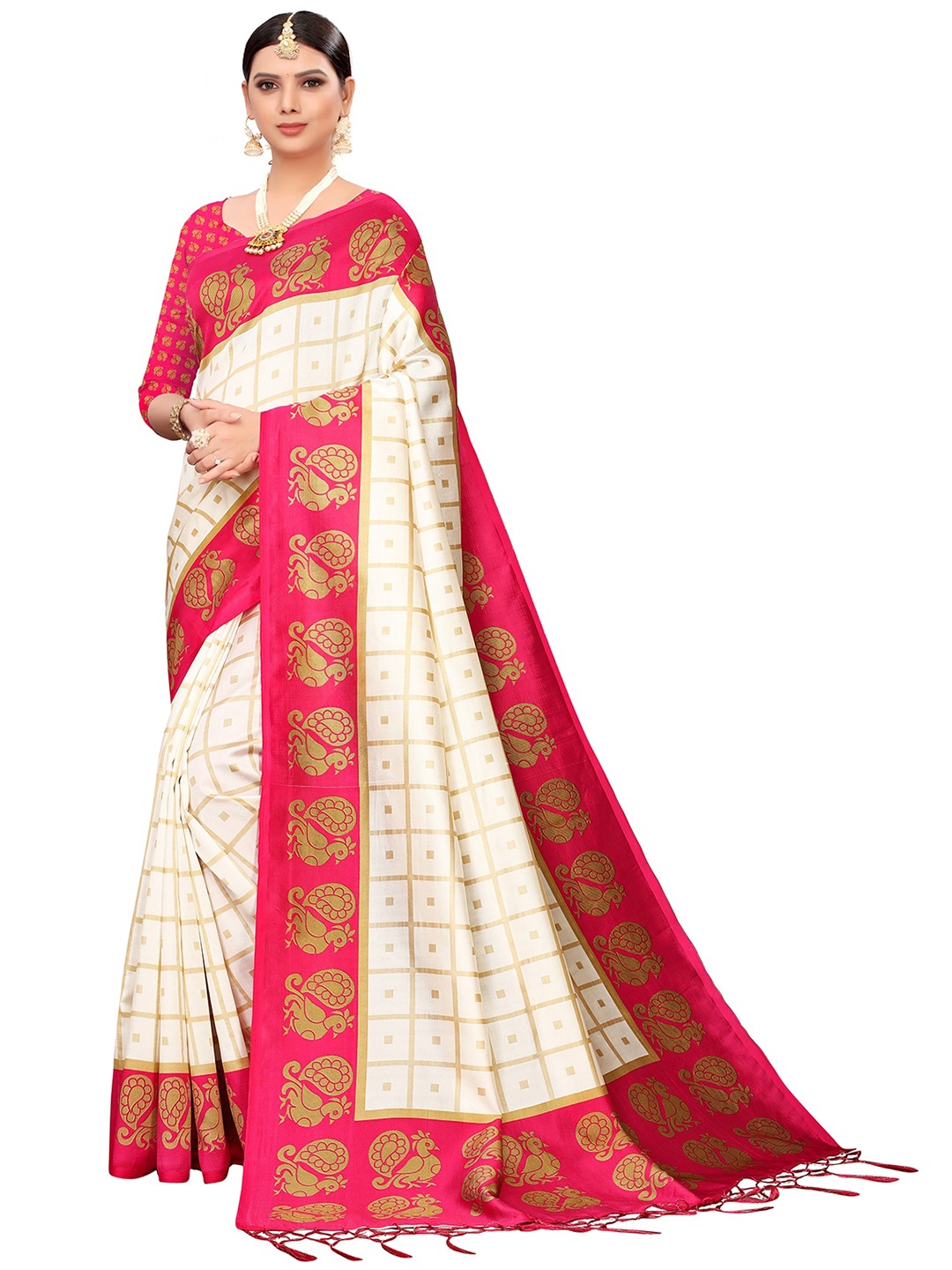 

Leeza Store Woven Design Zari Silk Blend Banarasi Saree, White