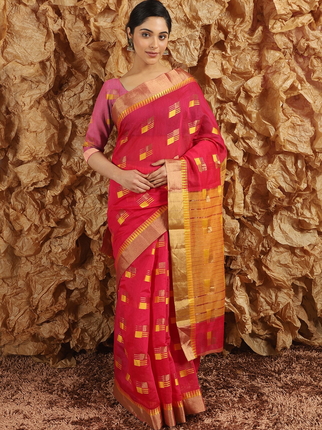 

Leeza Store Woven Design Silk Blend Banarasi Saree, Pink