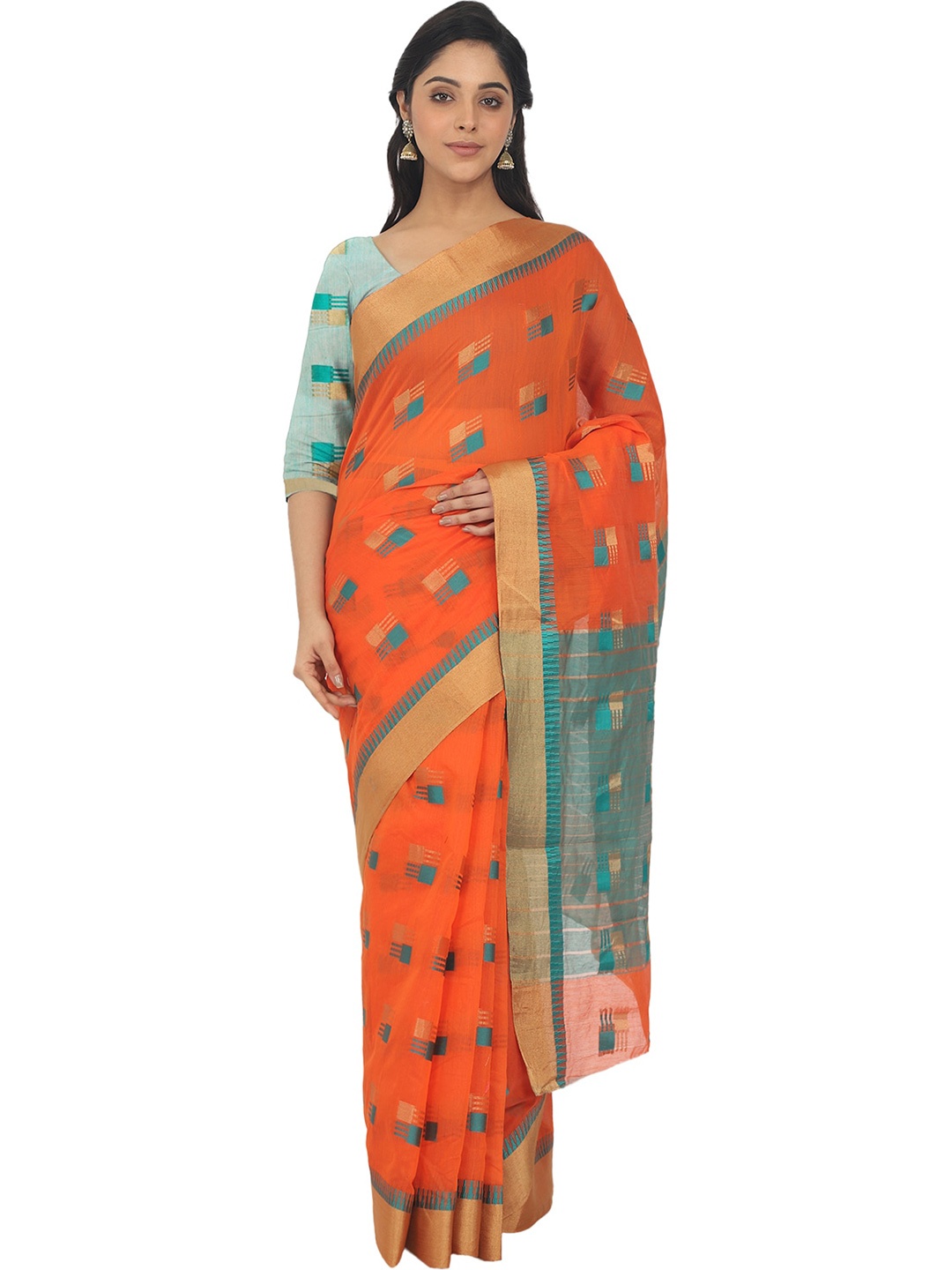 

Leeza Store Woven Design Zari Banarasi Saree, Orange