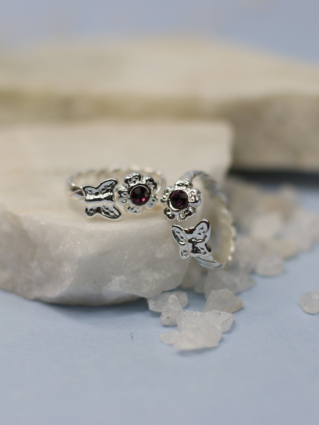 

Arte Jewels Set Of 2 925 Silver Adjustable Studded Toe Rings