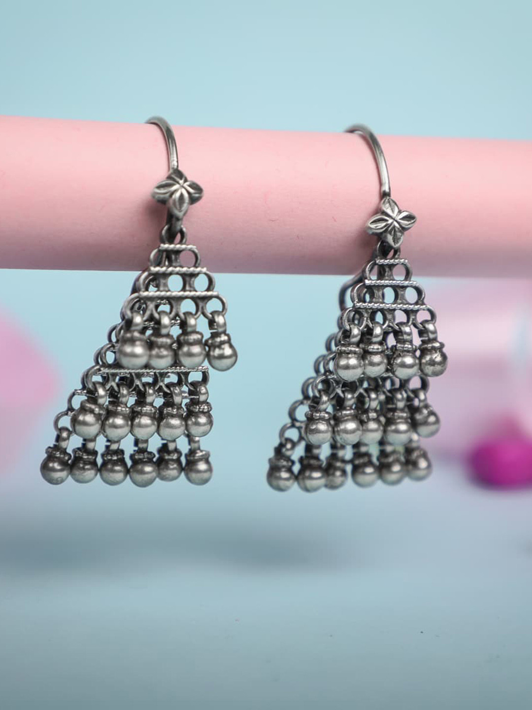 

Arte Jewels Silver-Plated Geometric Oxidised Drop Earrings
