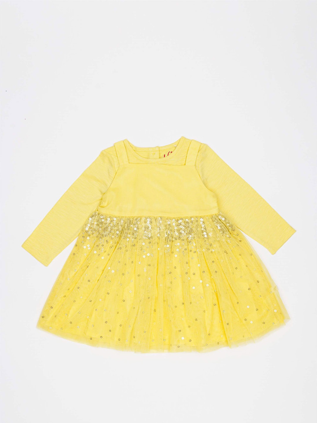 

H By Hamleys Girls Embellished Pinafore Cotton Dress With T-Shirt, Yellow