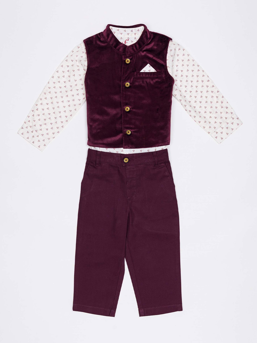 

H By Hamleys Boys Printed Shirt with Trouser with Waistcoat, Maroon