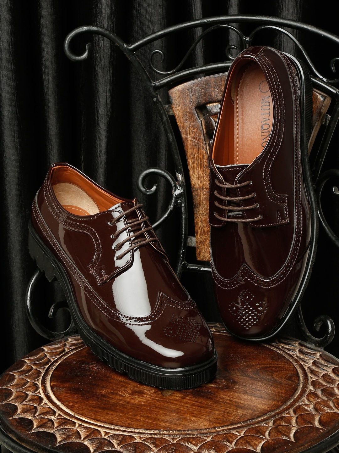 

MUTAQINOTI Men Leather Formal Lace Ups Brogues, Brown