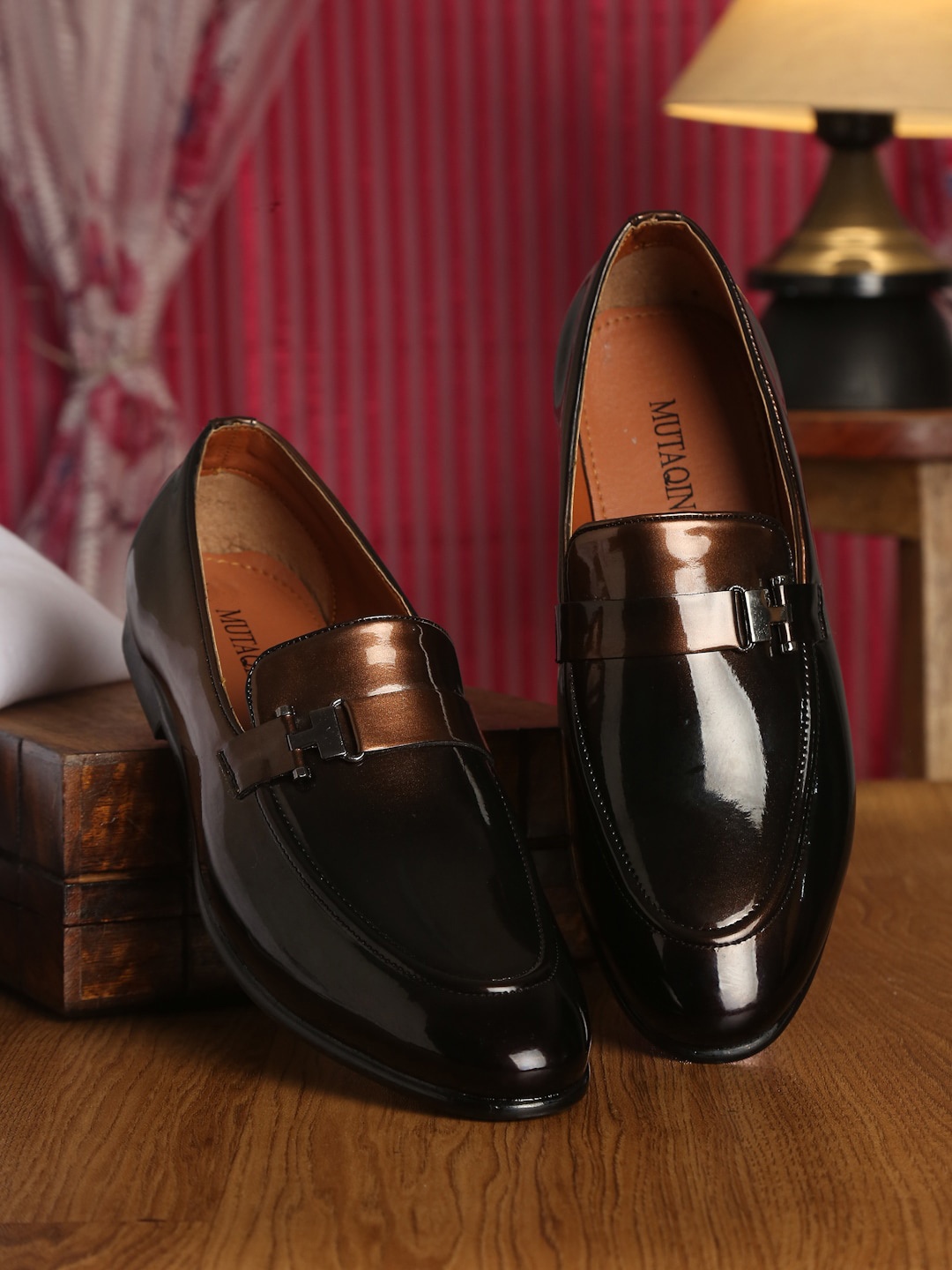

MUTAQINOTI Men Leather Formal Slip On Loafers, Brown