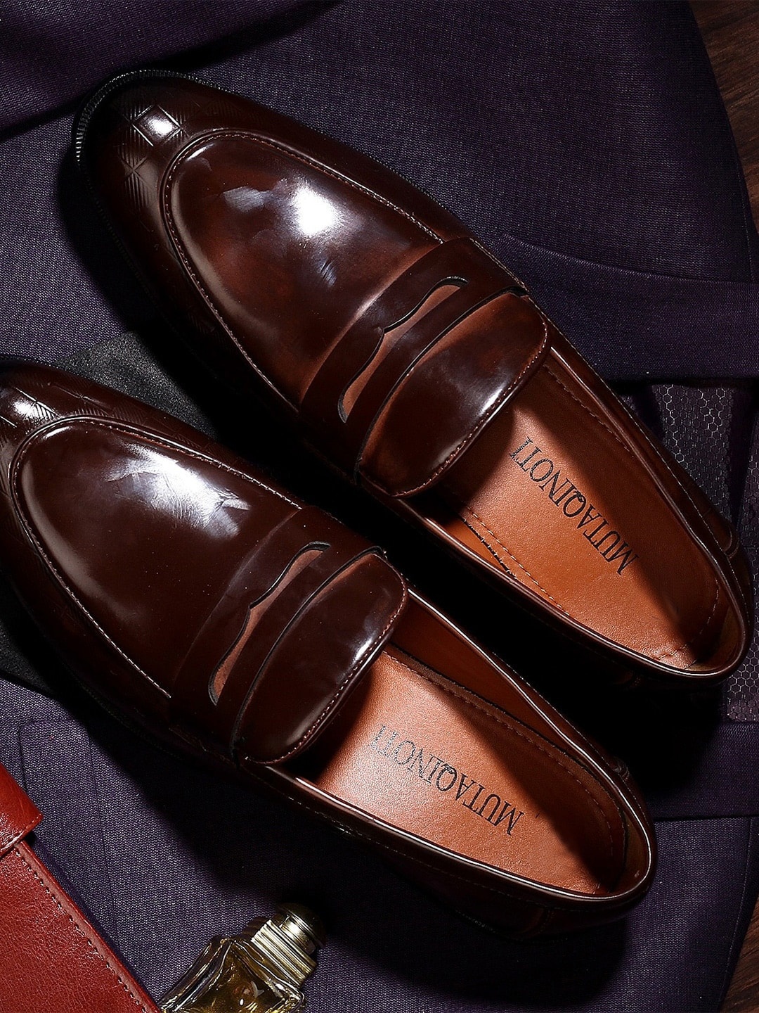 

MUTAQINOTI Men Leather Formal Loafers, Brown