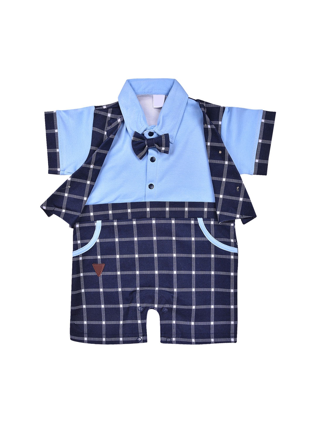 

Wish Karo Boys Checked Cotton Rompers, Navy blue