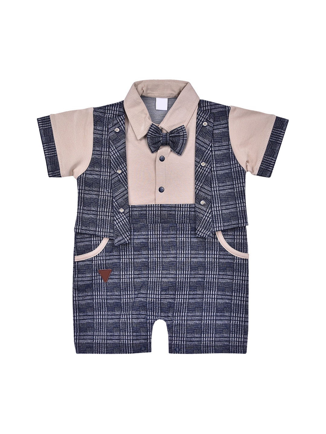 

Wish Karo Boys Checked Cotton Rompers, Navy blue