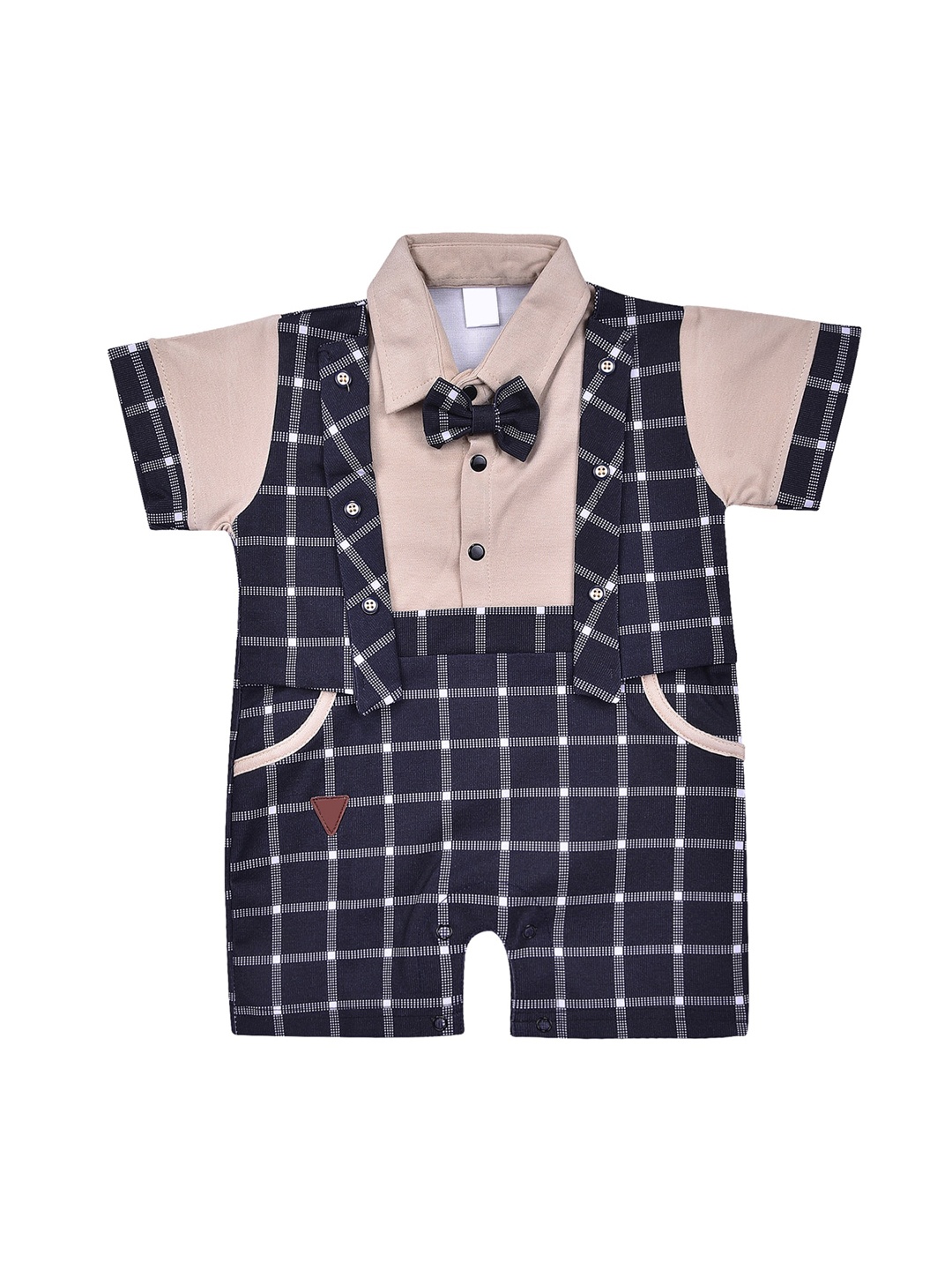 

Wish Karo Boys Checked Cotton Rompers, Navy blue