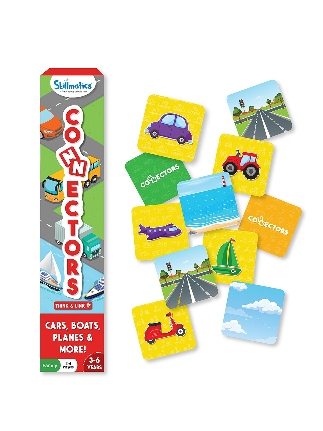 

Skillmatics Kids Connectors Cars Boats Planes & More Activity Board Game, Yellow
