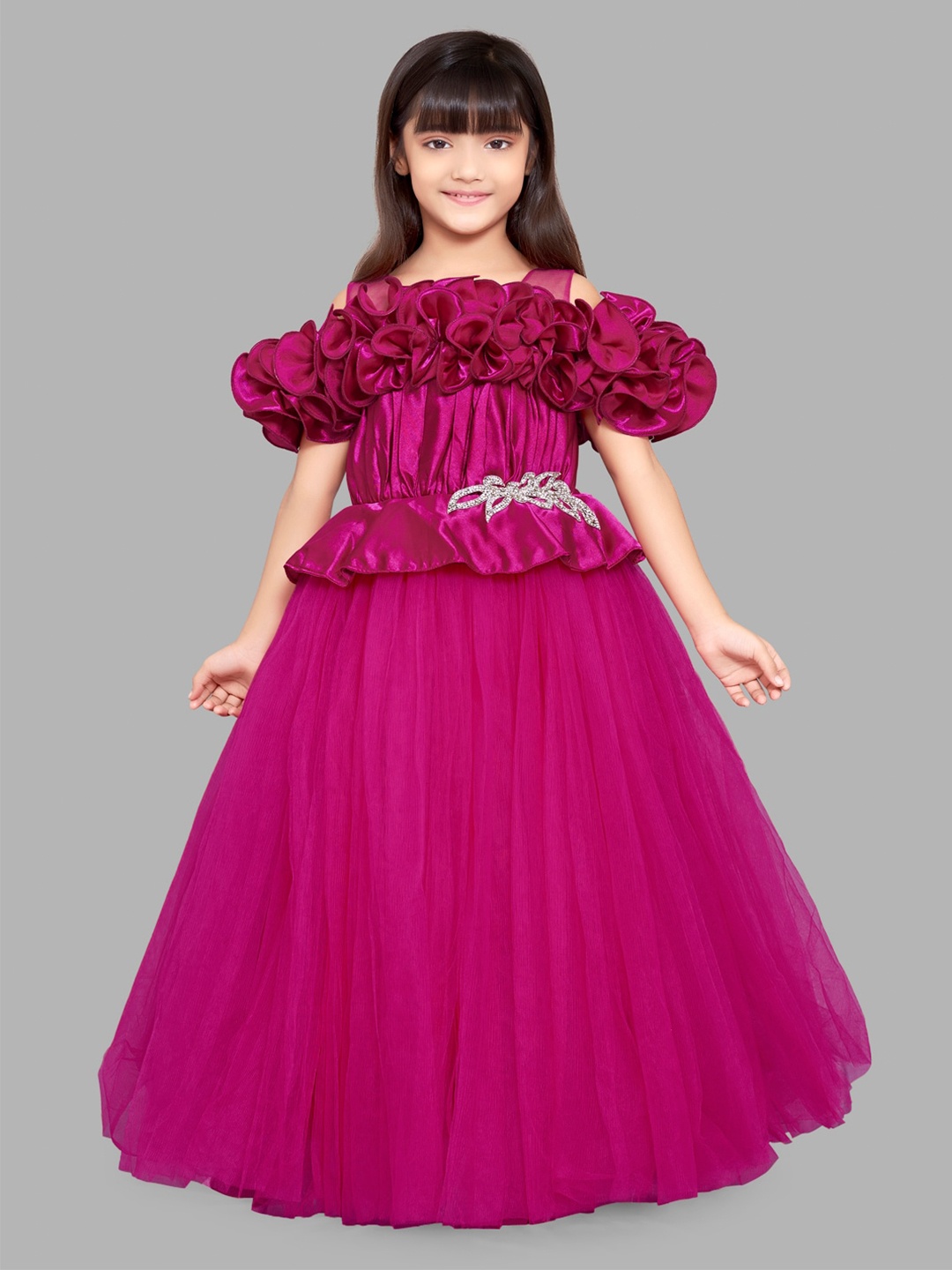 

Pink Chick Ruffled Satin Maxi Dress, Magenta