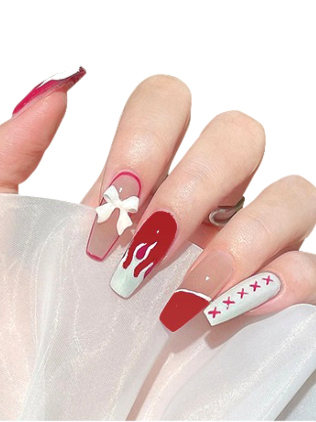 

Secret Lives 24 Pcs Long Glossy 3D Bow False Nails - Red