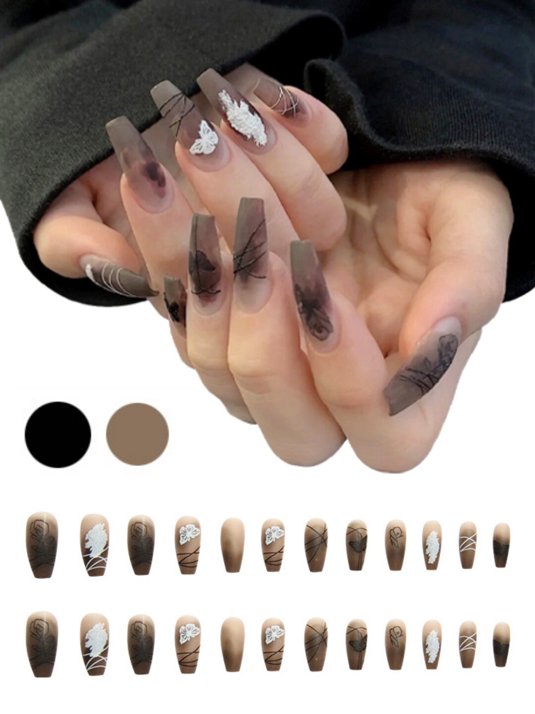 

Secret Lives 24 Pieces Matte Butterfly Fake Nails Extension, Brown