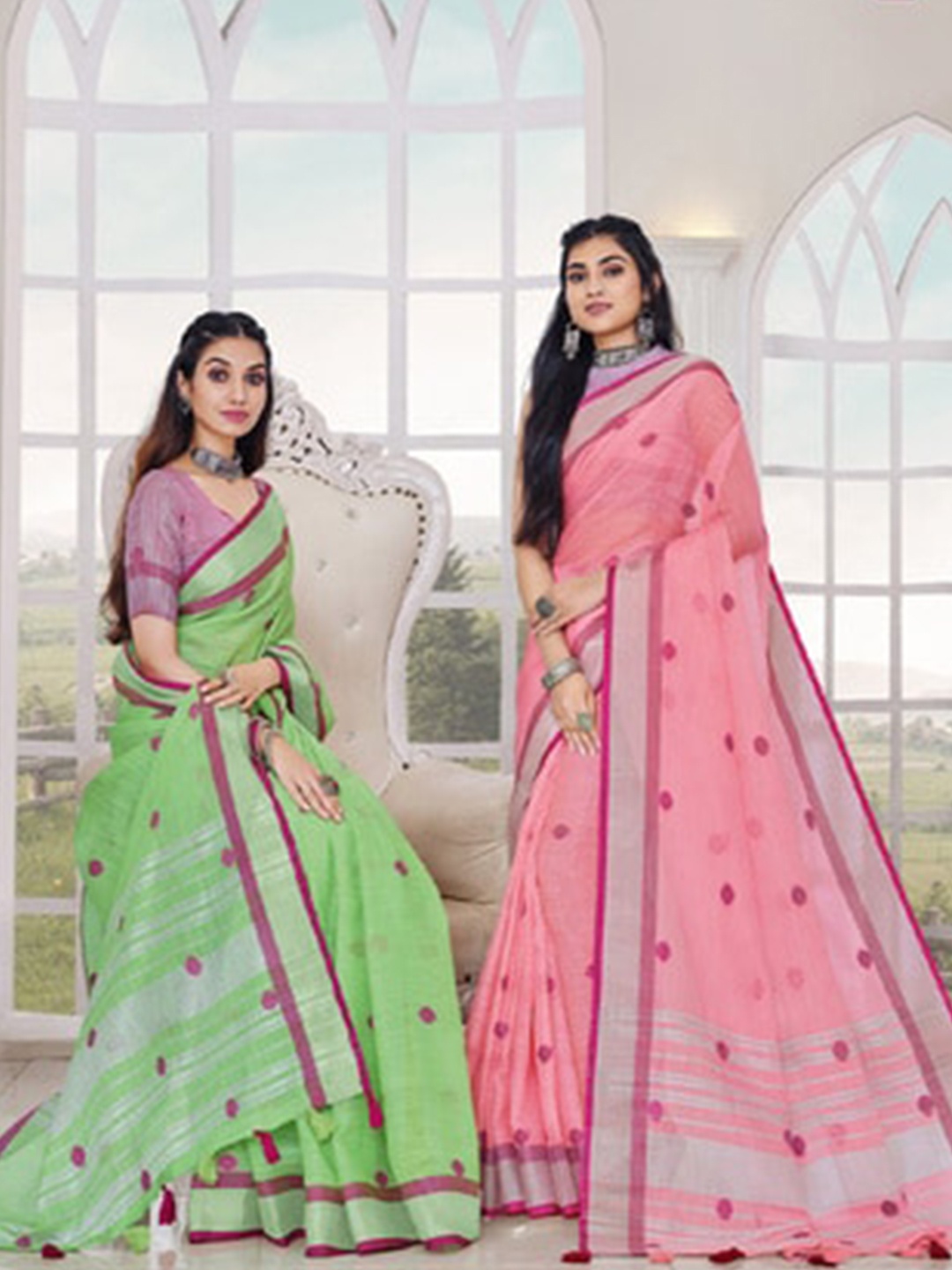 

Exclusiva Pack of 2 Pure Linen Saree, Pink