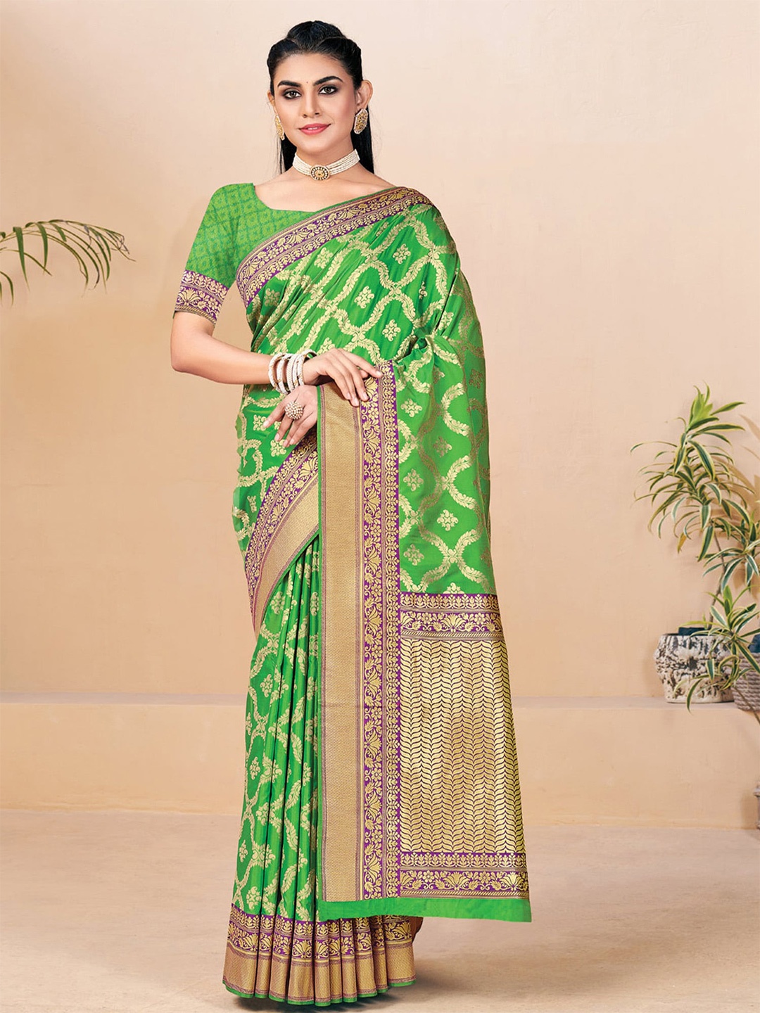 

Exclusiva Woven Design Zari Banarasi Saree, Green