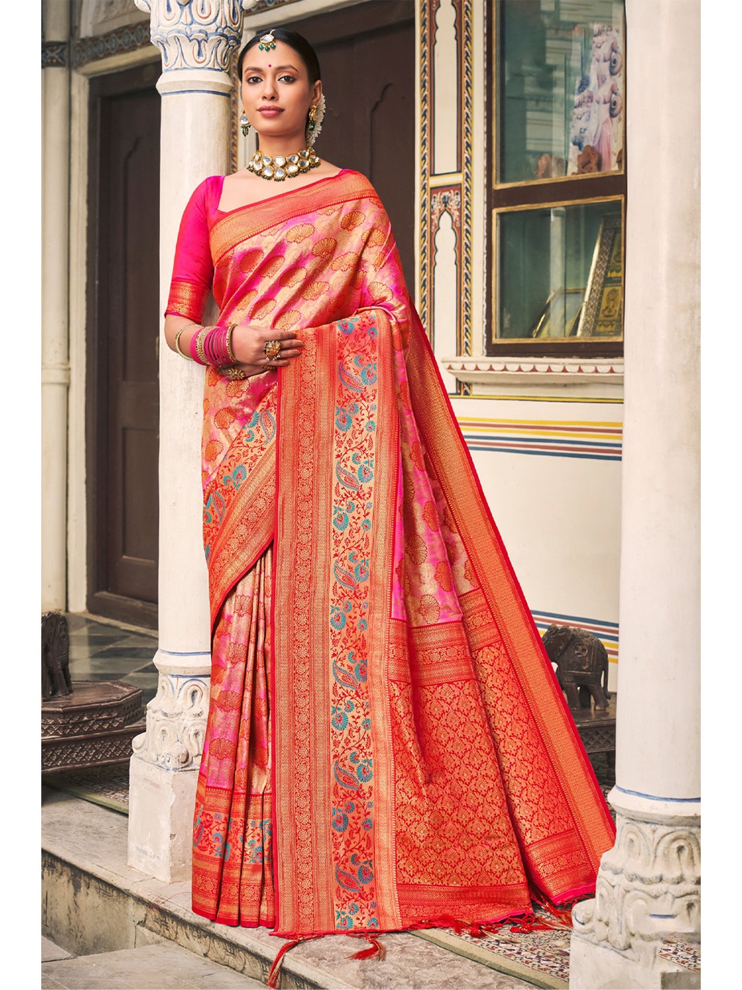 

Exclusiva Woven Design Zari Banarasi Saree, Pink