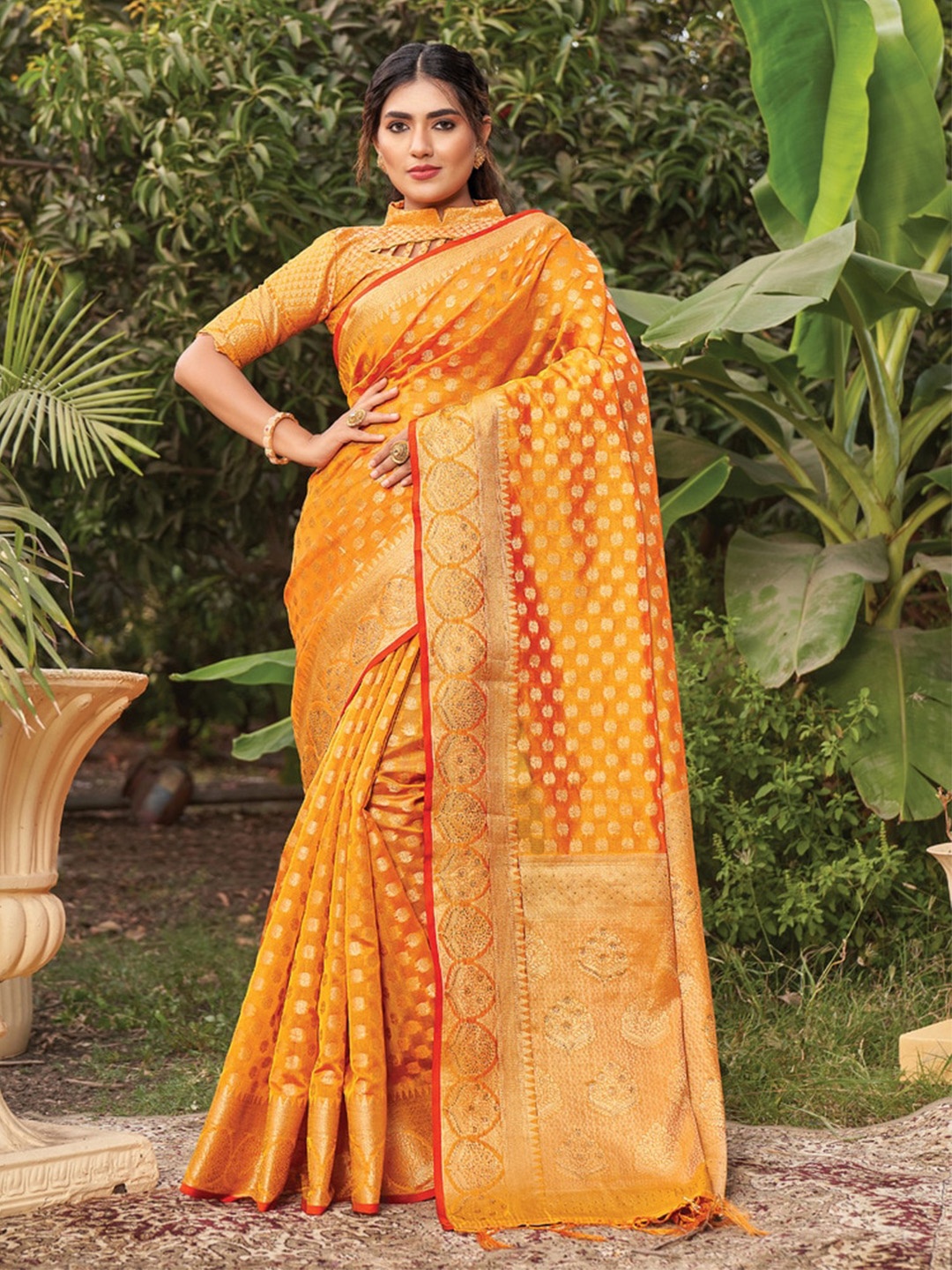 

Exclusiva Woven Design Zari Organza Saree, Mustard