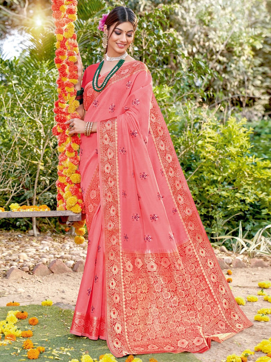 

Exclusiva Ethnic Motifs Zari Pure Cotton Saree, Pink