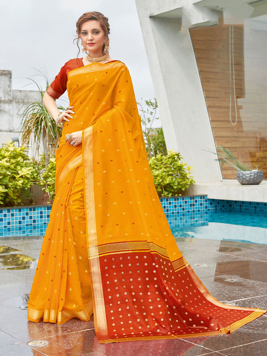 

Exclusiva Zari Pure Cotton Saree, Yellow