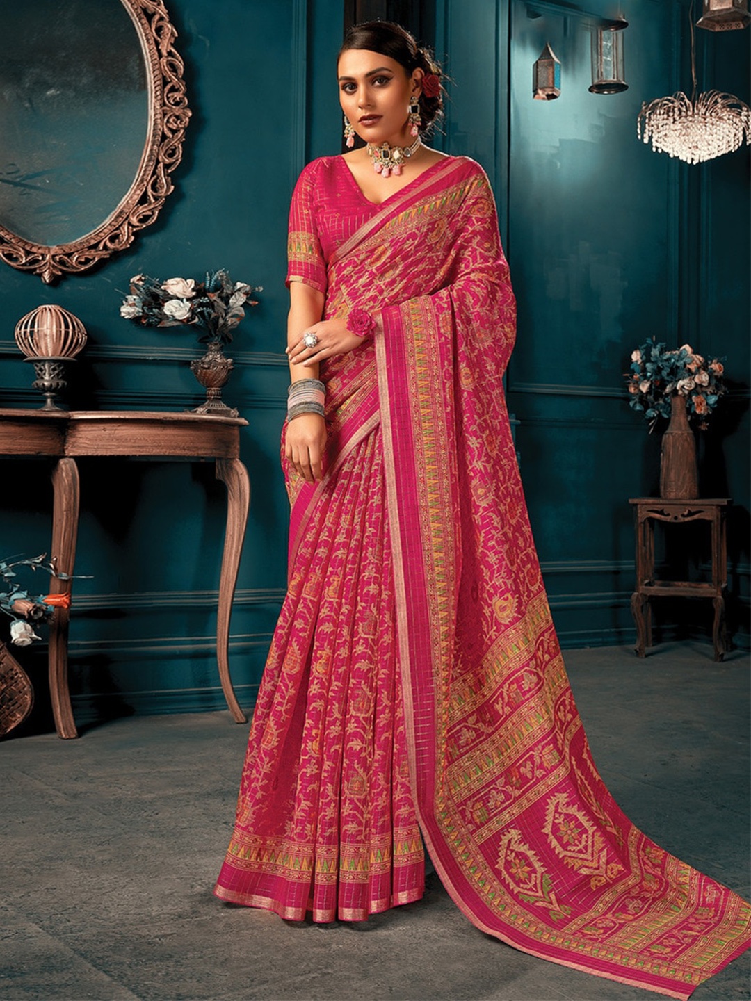 

Exclusiva Woven Design Zari Pure Cotton Saree, Pink