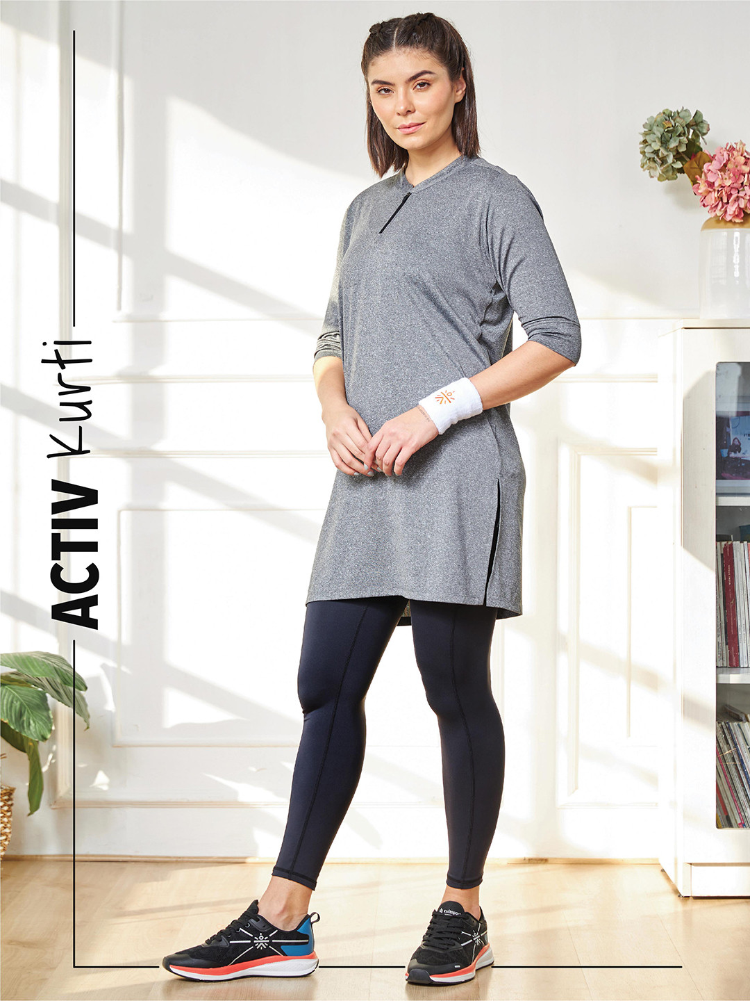 

Cultsport Activ Mandarin Collar Top with Side Pocket, Grey