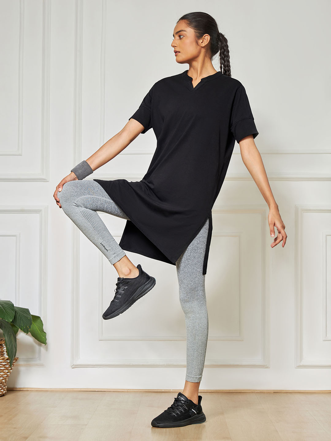 

CULT Mandarin Collar Active Kurti Style Top with Side Pocket, Black