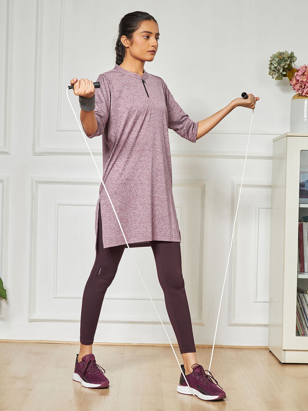 

Cultsport Mandarin Collar Solid Activ-Kurti With Side Pocket, Purple