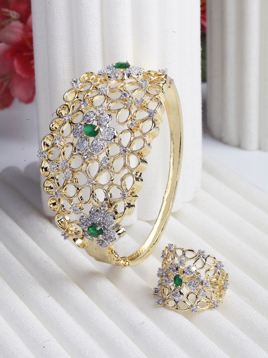 

ZENEME Women Brass American Diamond Gold-Plated Bangle-Style Bracelet