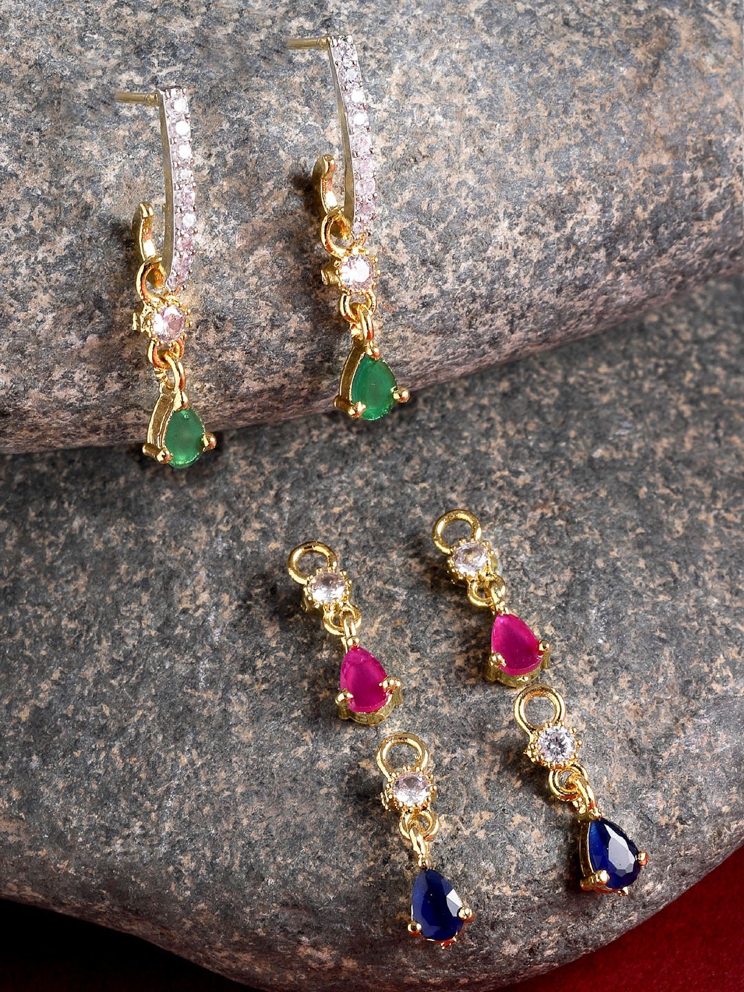

ZENEME Gold-Plated Teardrop Shaped Drop Earrings, Pink