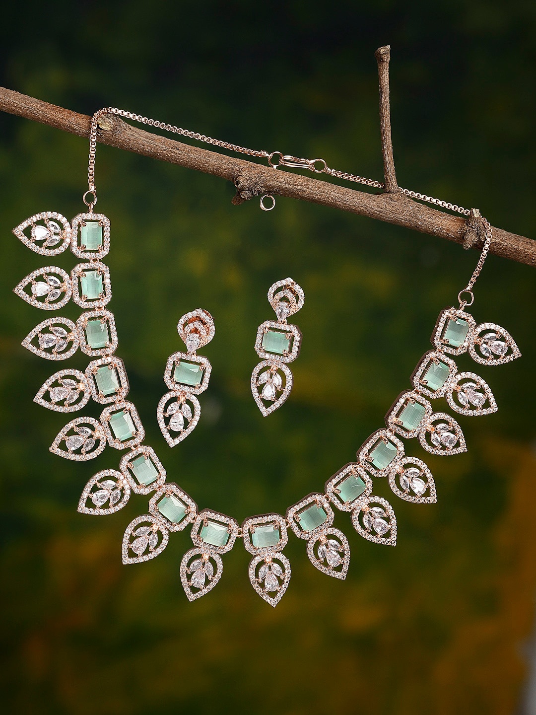 

ZENEME Rose Gold-Plated Crystal Studded Jewellery Set