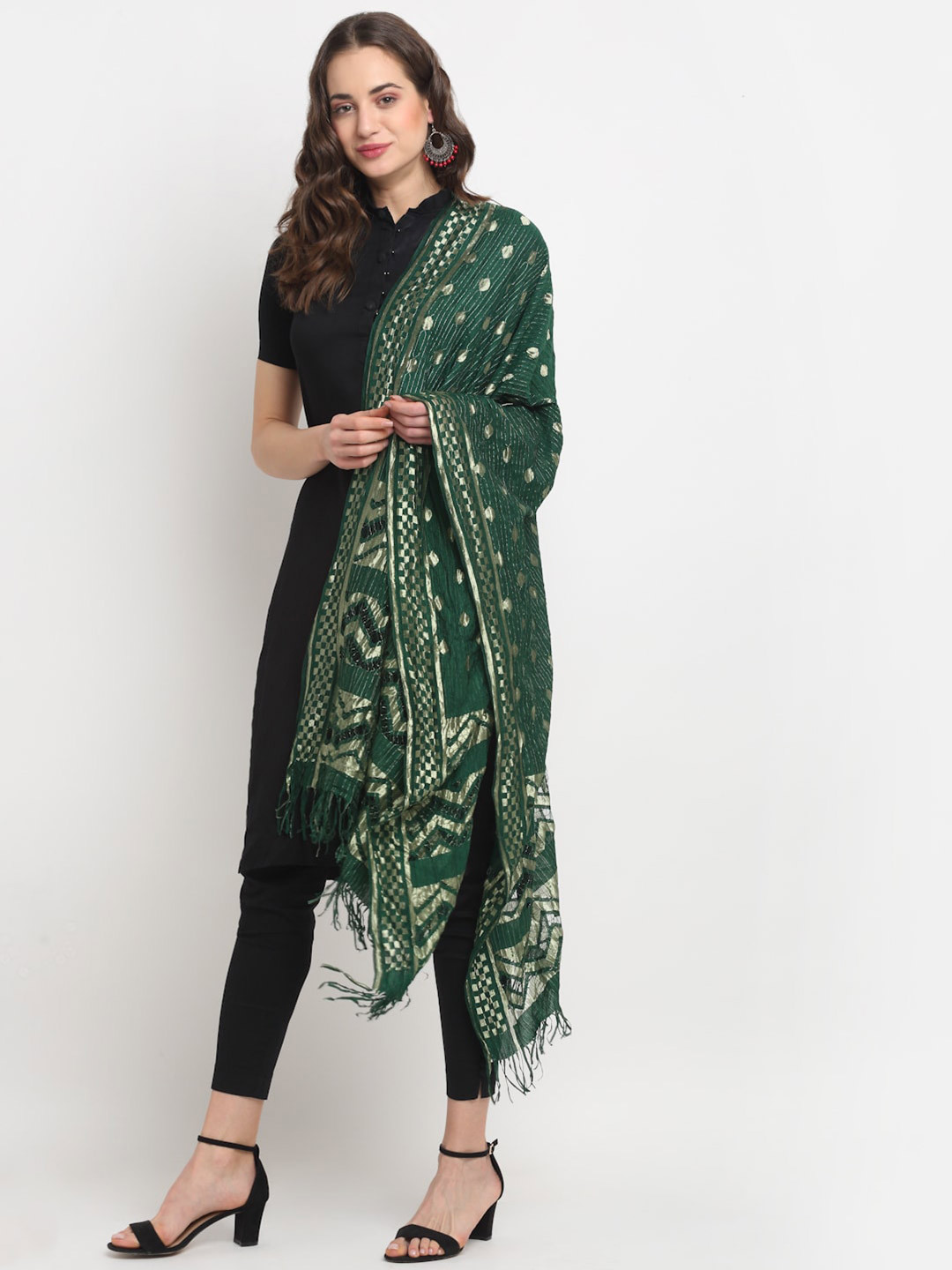 

GLAM STORY Woven Design Dupatta, Green