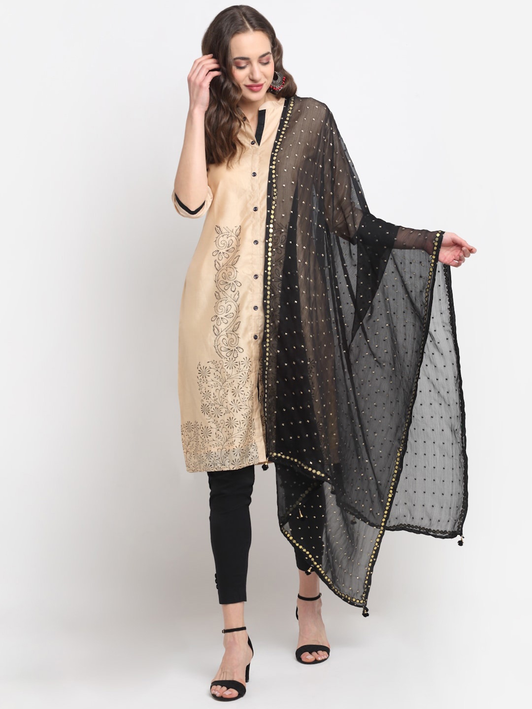 

GLAM STORY Woven Design Dupatta, Black