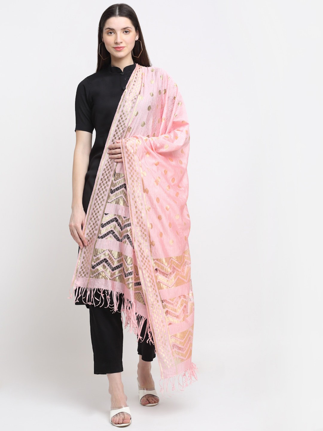 

GLAM STORY Woven Design Art Silk Dupatta with Zari, Pink