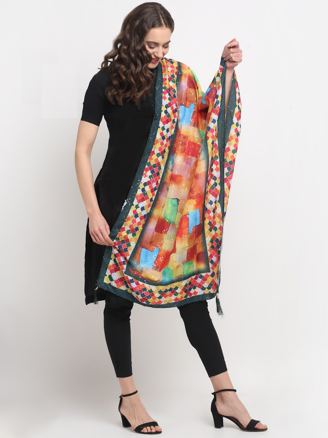 

GLAM STORY Printed Cotton Silk Dupatta, Red