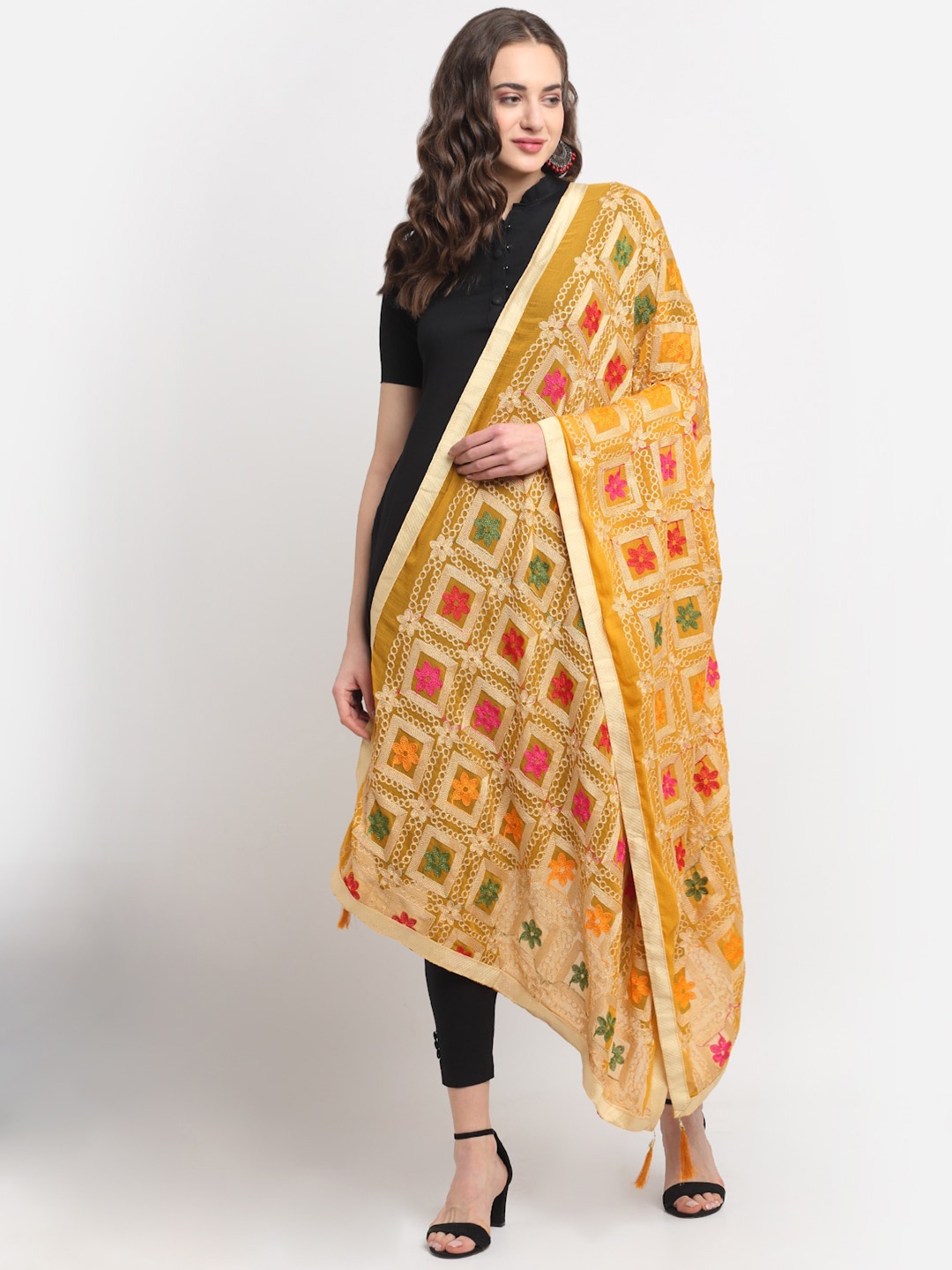 

GLAM STORY Floral Printed Dupatta, Yellow