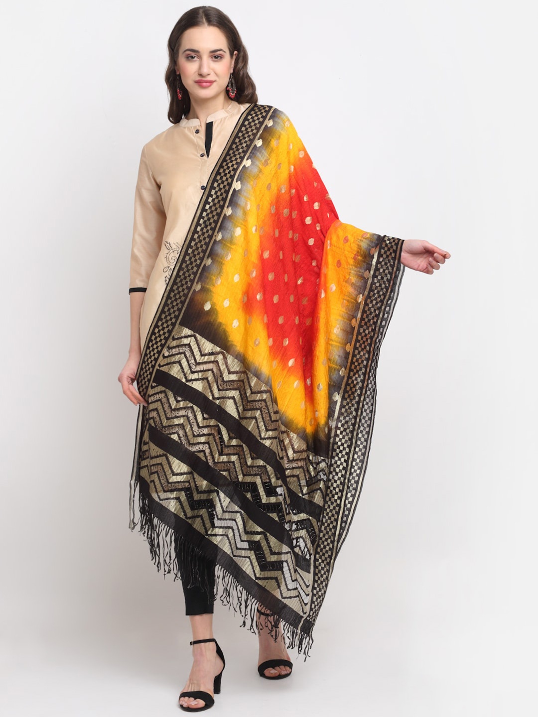

GLAM STORY Ethnic Motifs Woven Design Dupatta, Black