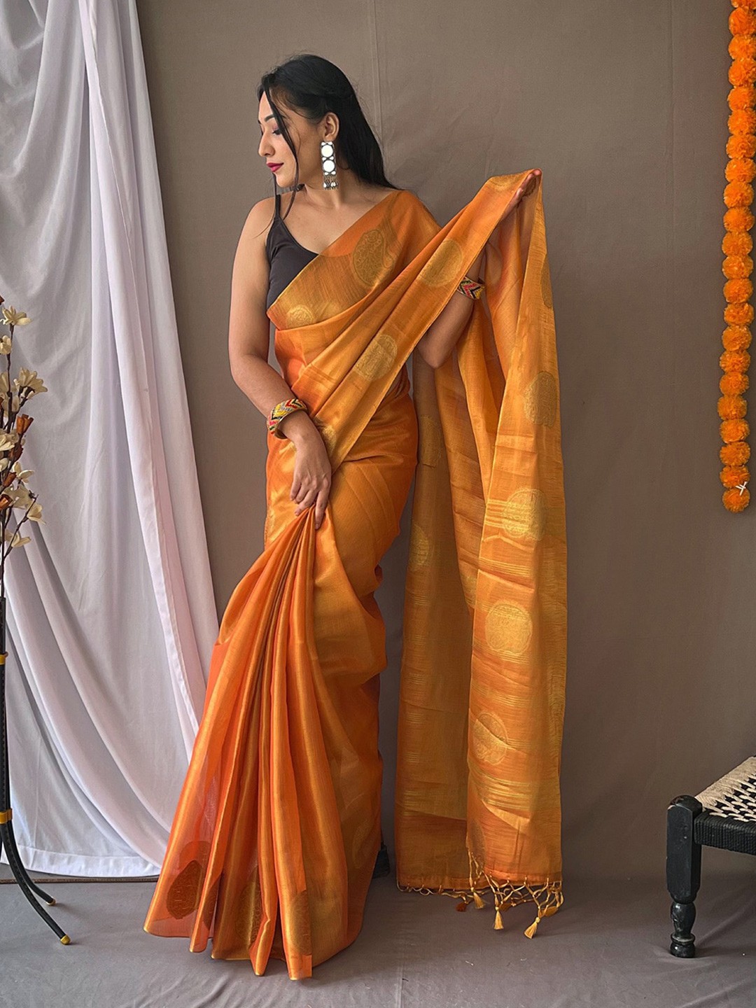 

KARAGIRI Woven Design Zari Saree, Orange