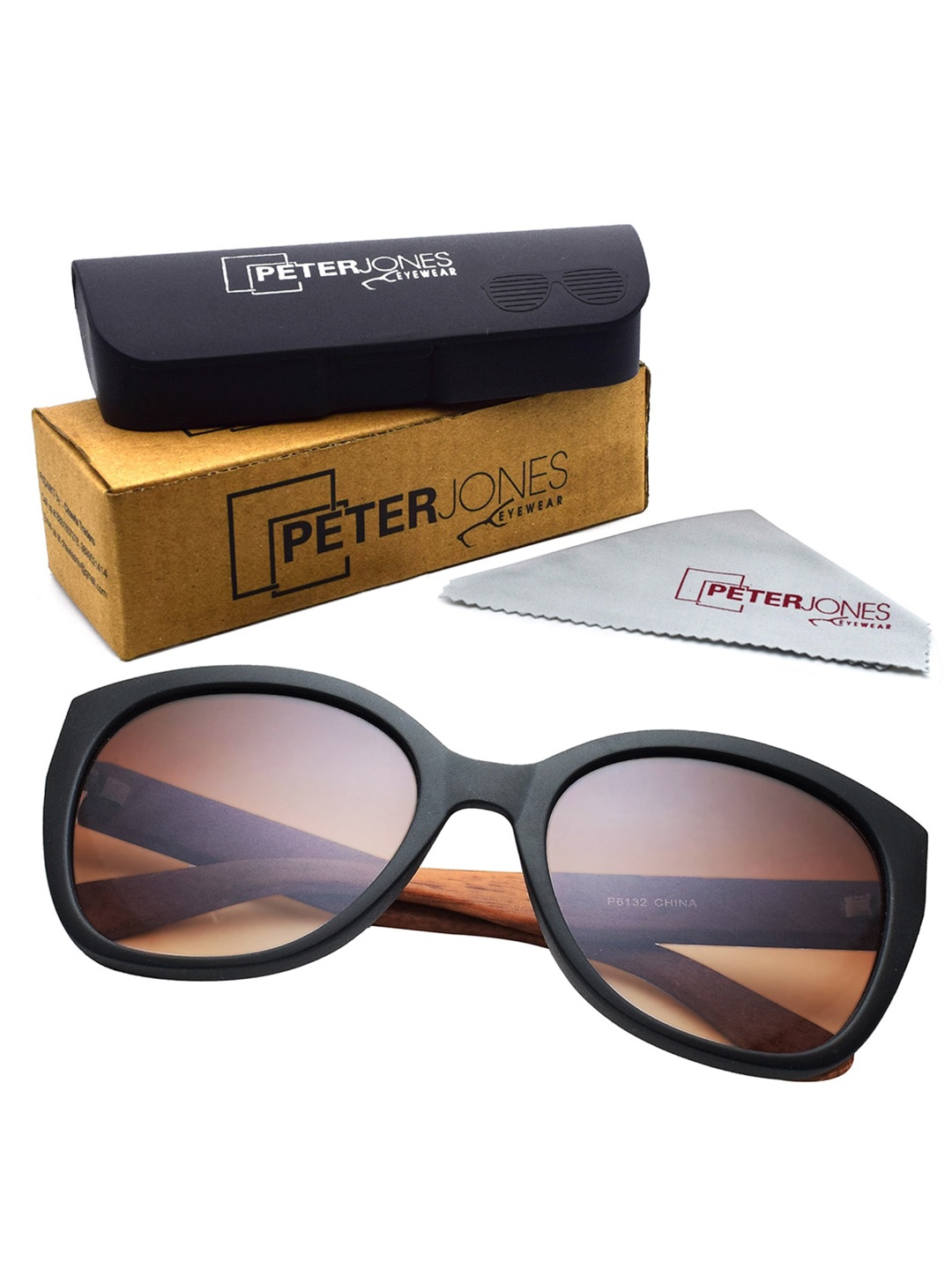 

Peter Jones Eyewear Unisex Cateye Sunglasses with UV Protected Lens 2811BW, Brown