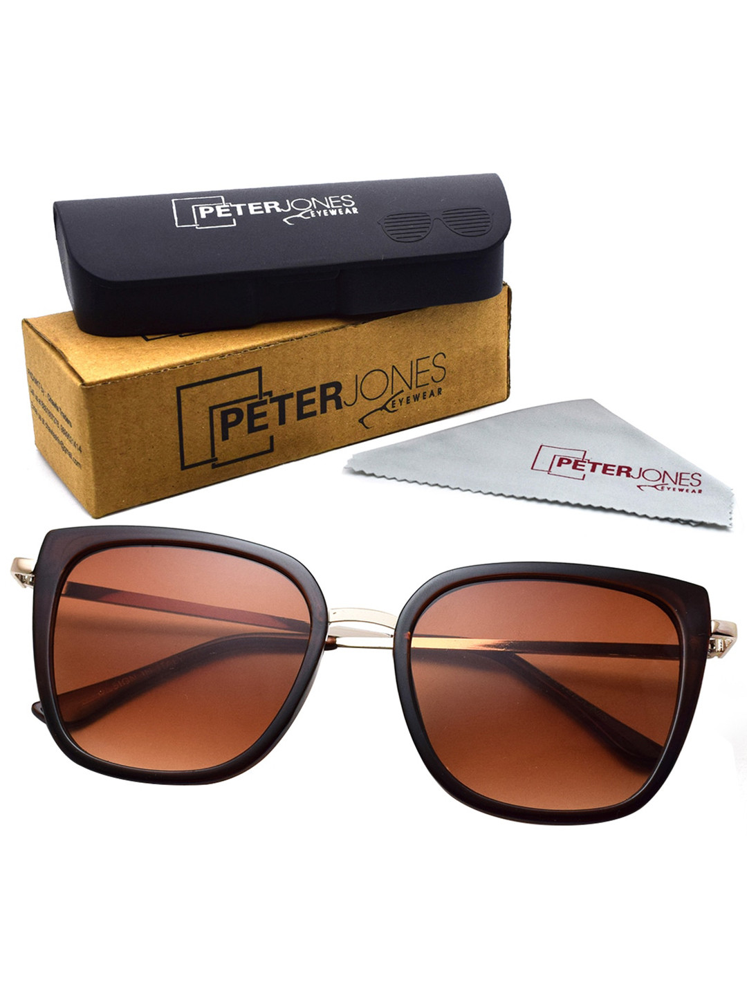 

Peter Jones Eyewear Women Cateye Sunglasses with UV Protected Lens, Brown