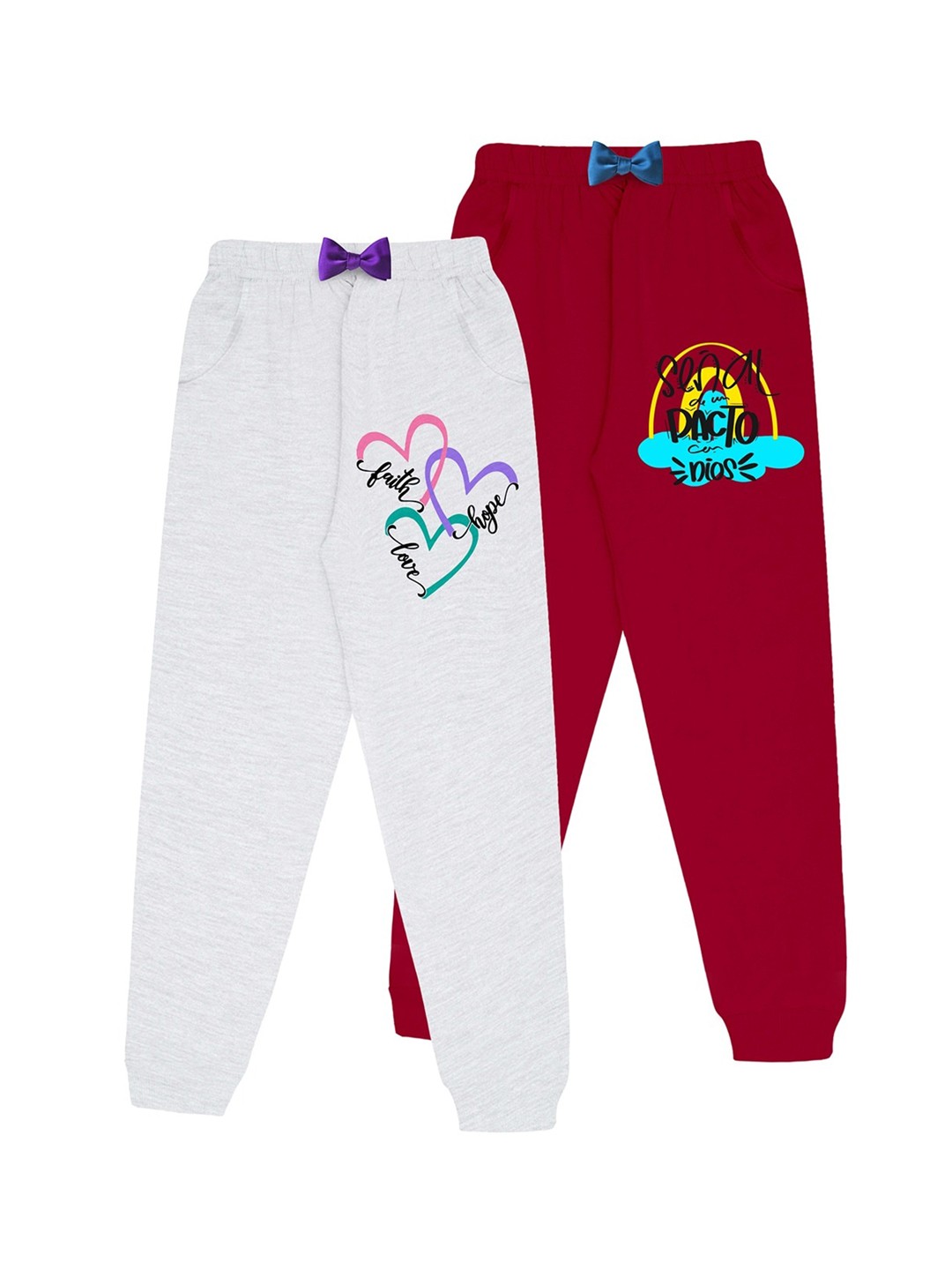 

KYDA KIDS Girls Pack of 2 Printed Cotton Joggers, Red