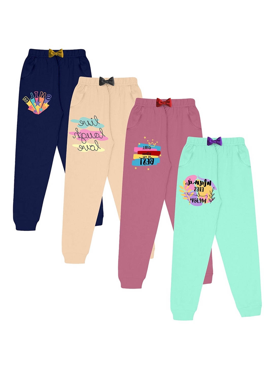 

KYDA KIDS Girls Pack of 4 Printed Cotton Joggers, Navy blue