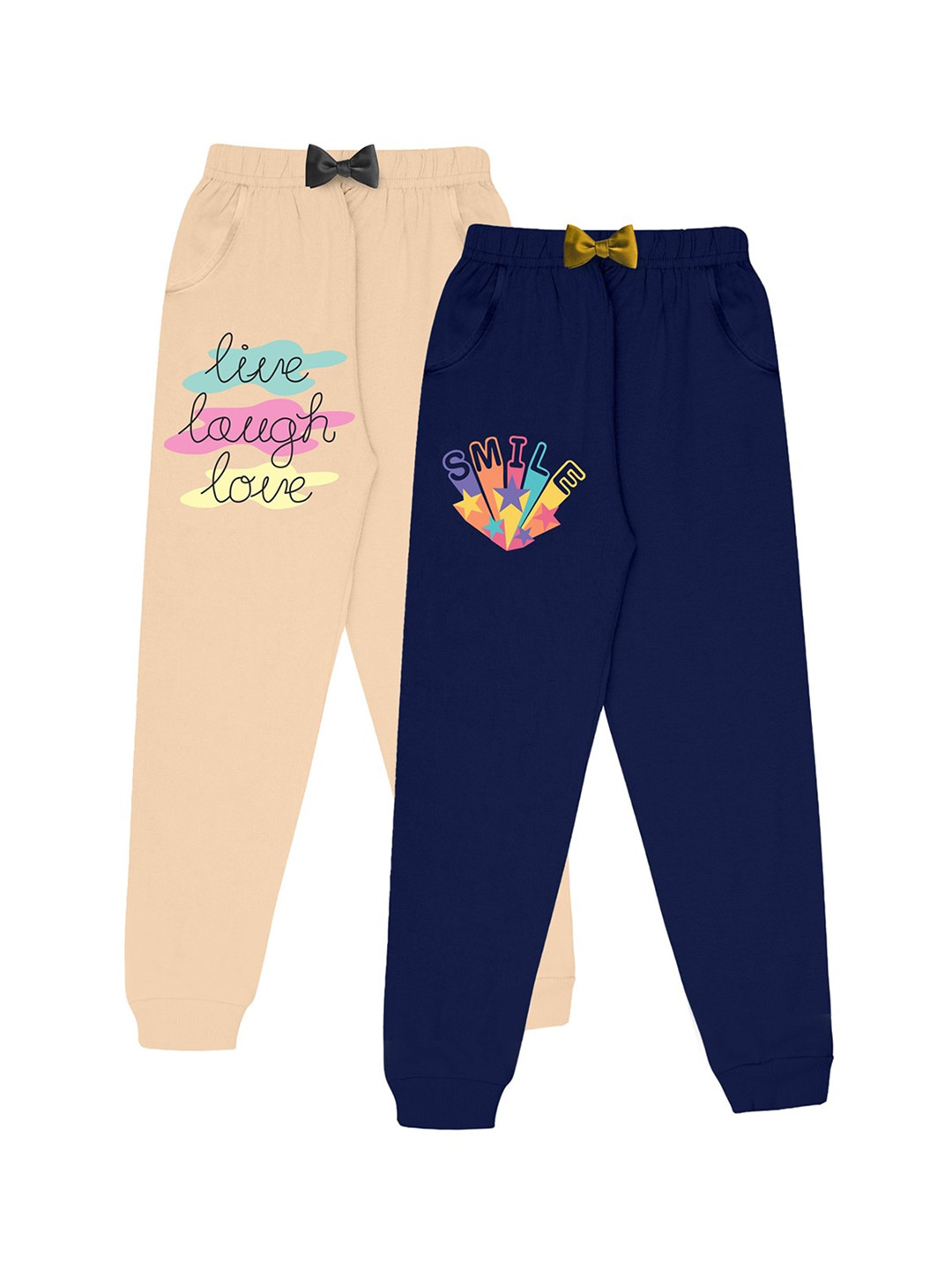 

KYDA KIDS Girls Pack Of 2 Printed Cotton Joggers, Navy blue