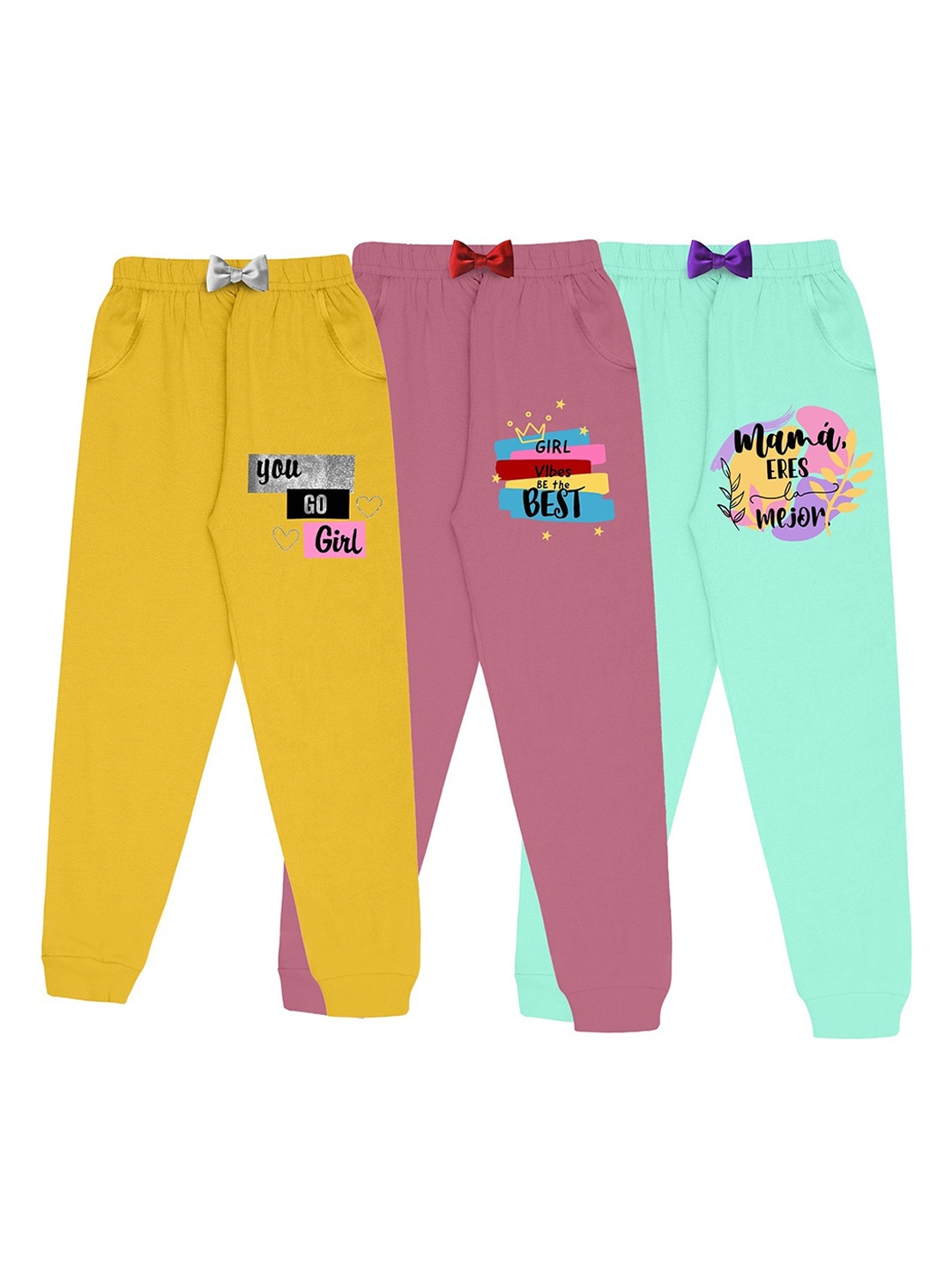 

KYDA KIDS Girls Pack Of 3 Printed Cotton Regular Fit Joggers, Sea green