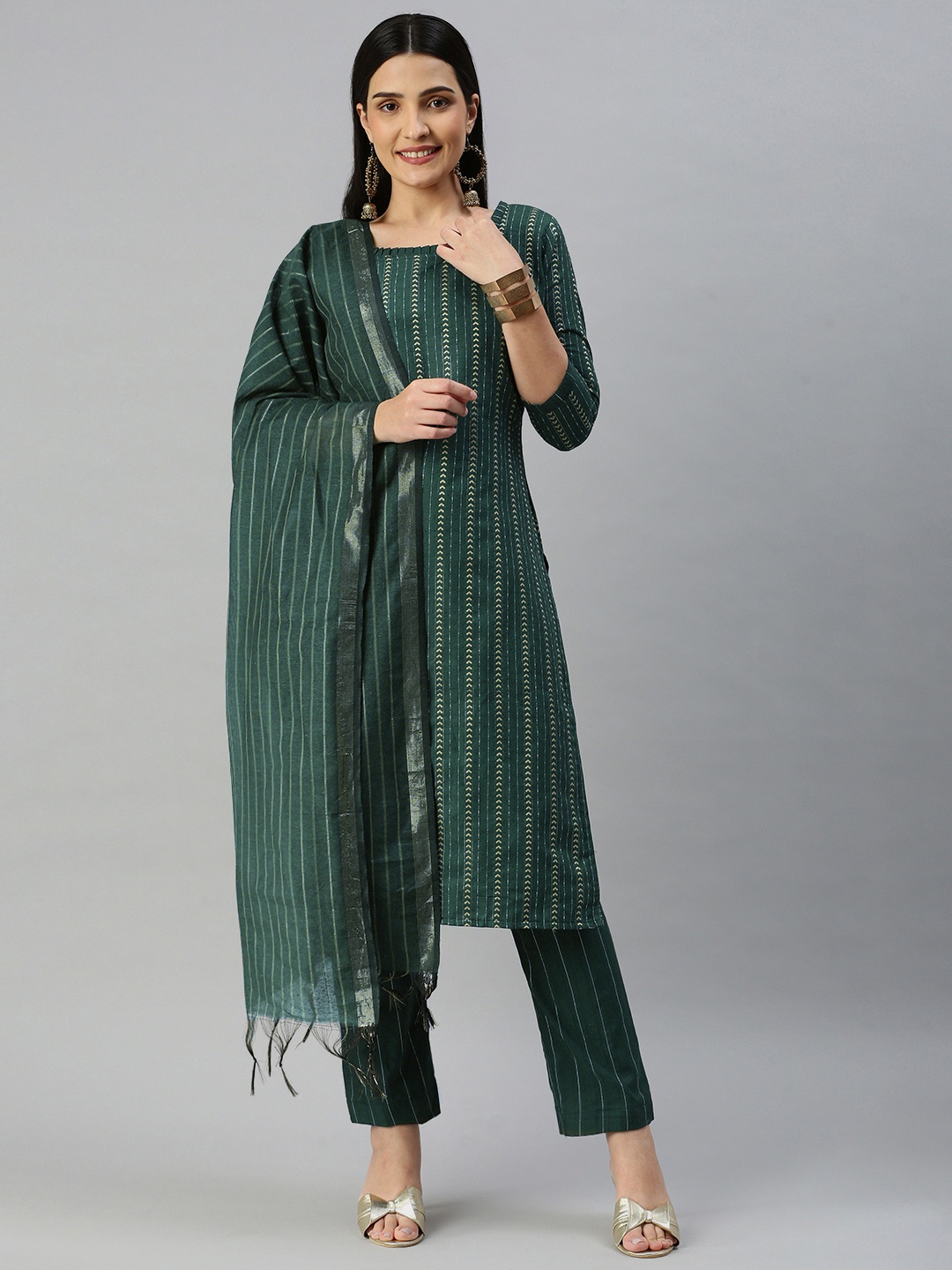 

KALINI Woven Design Unstitched Dress Material, Green