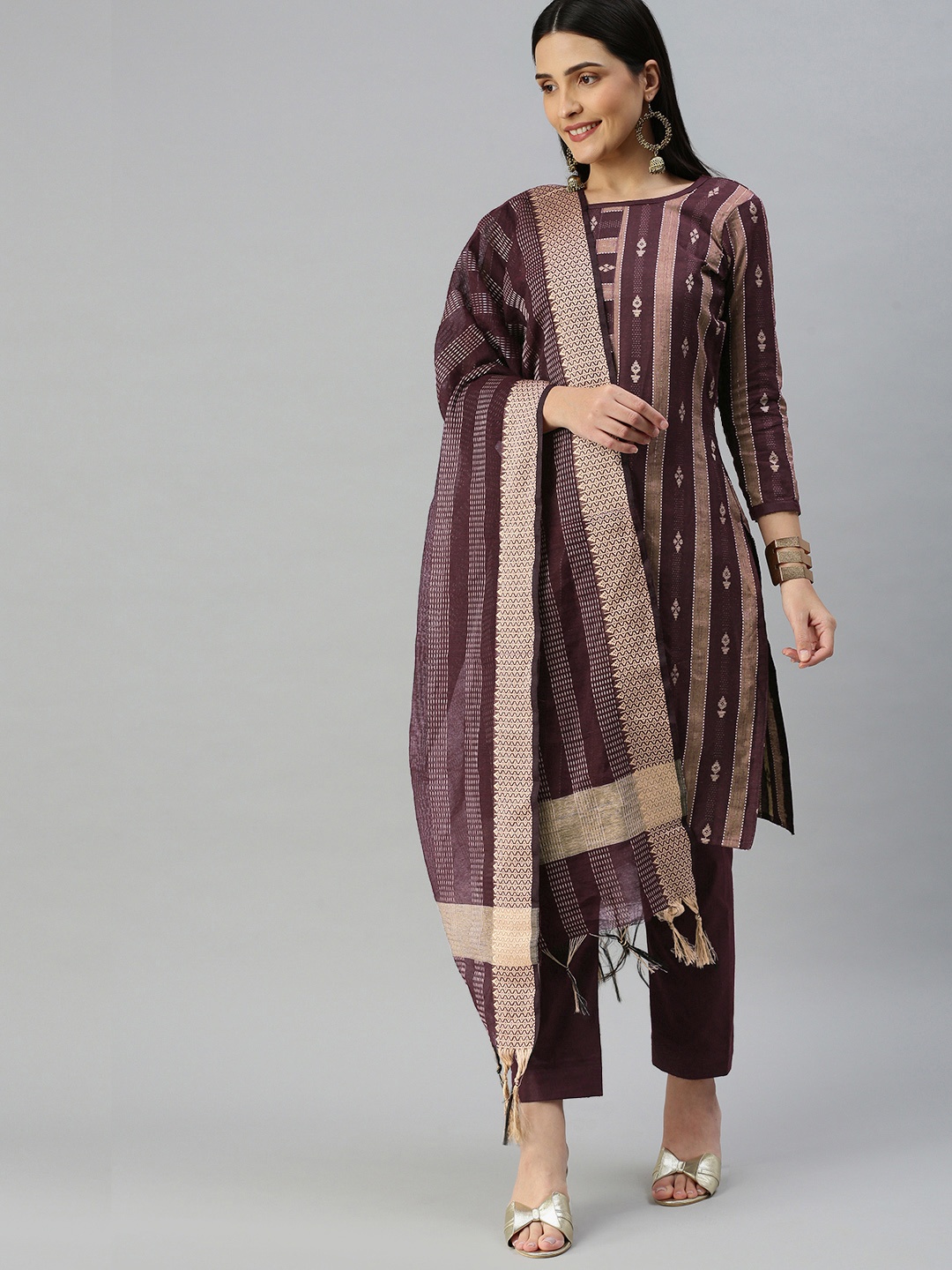 

KALINI Woven Design Unstitched Dress Material, Magenta