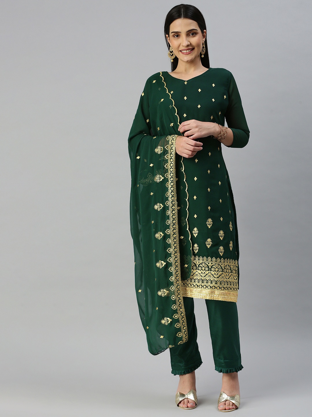 

KALINI Embroidered Silk Georgette Unstitched Dress Material, Green